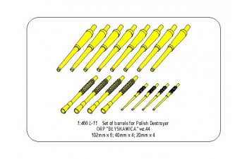 Set of barrels for Polish Destroyer ORP & 102mm x 8; 40mm x 4; 20mm x 4