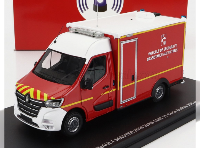 RENAULT Master Van Was Sdis 77 Vehicule De Secours Et D'assistance Aux Victimes Ambulance Sapeurs Pompier (2019), Red White Yellow