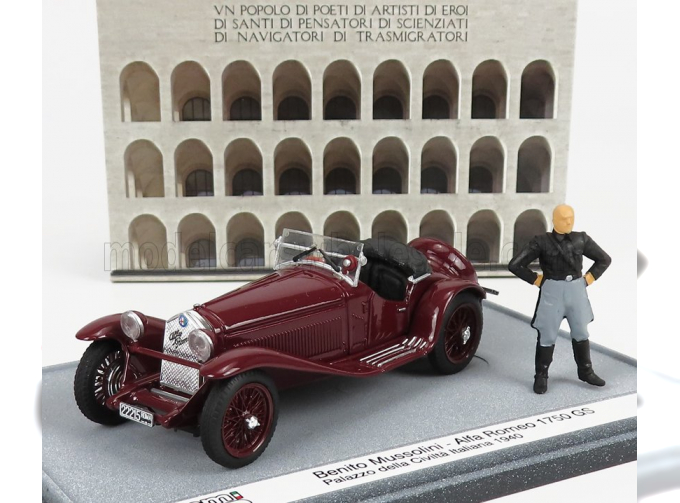 ALFA ROMEO 1750gs Spider With Mussolini Figure - Palazzo Della Civilta' Italiana Roma 1940, Bordeaux