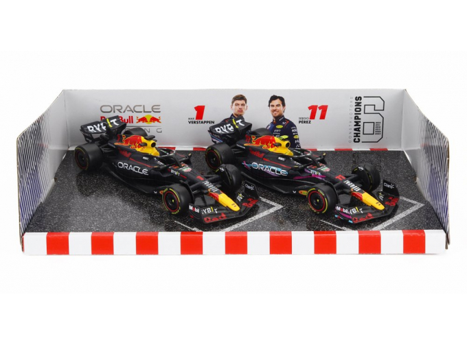 RED BULL Set F1 2x Rb19 Team Oracle Red Bull Racing №1 World Champion Season Gp (2023) Max Verstappen + №11 Season (2023) Sergio Perez, Matt Blue Yellow Red