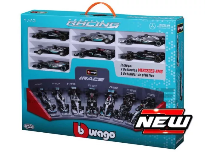 Набор из семи моделей MERCEDES-BENZ AMG W05 + W07 + W10 + W12 + W13 + W14 + W15 (L. Hamilton – G. Russell)