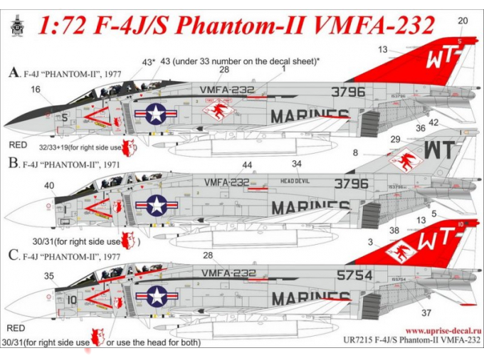 Декаль для F-4J/S Phantom-II VMFA-232