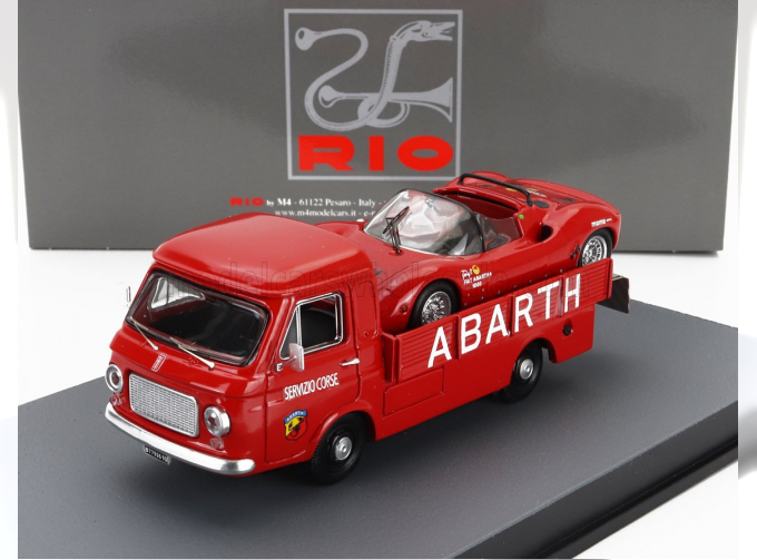 FIAT 241 Assistenza Abarth Corse Car Transporter (1970) With Fiat Abarth 1000sp Spider, Red