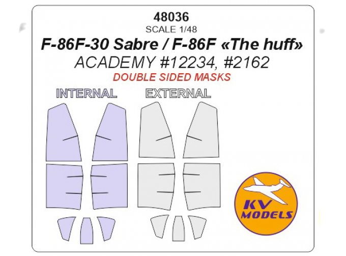 F-86F-30 Sabre / F-86F The huff ACADEMY #12234, #2162 - (Двусторонние маски) + маски на диски и колеса