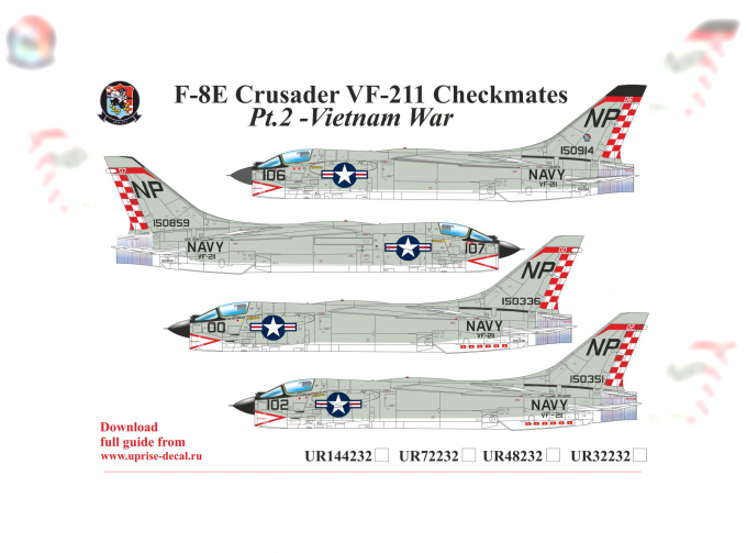 Декаль для F-8E Crusader VF-211 Checkmates Pt.2 FFA (удаляемая лаковая подложка)