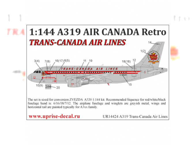 Декаль для A319 Trans-Canada Air Lines Retro of AIR CANADA