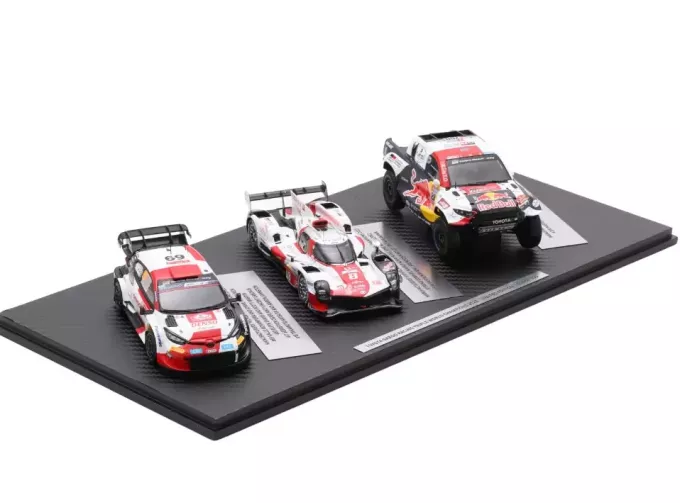 TOYOTA Set Team Gazoo Racing World Champion (2023) - №69 Rally Portugal 2023 K.rovanpera - J.halttunen - Gr010 №8 Wec (2023) M.Conway - K.Kobayashi - J.M.Lopez - Hilux №200 Rally-raid 2023 N.al-attiyah - M.baumel, White Red Black