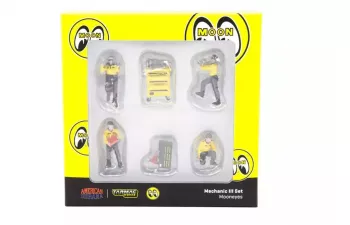 FIGURES Set 6x Garage Officina Mooneyes Meccanici - Mechanics, Yellow Black