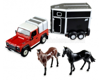 LAND ROVER Land Defender 90 Pick-up Closed (1984) With Horse Trailer - Trasporto Cavalli, Red Silver Black