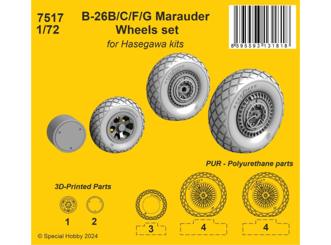 B-26B/C/F/G Marauder Wheels set / for Haseg. and Edu kits