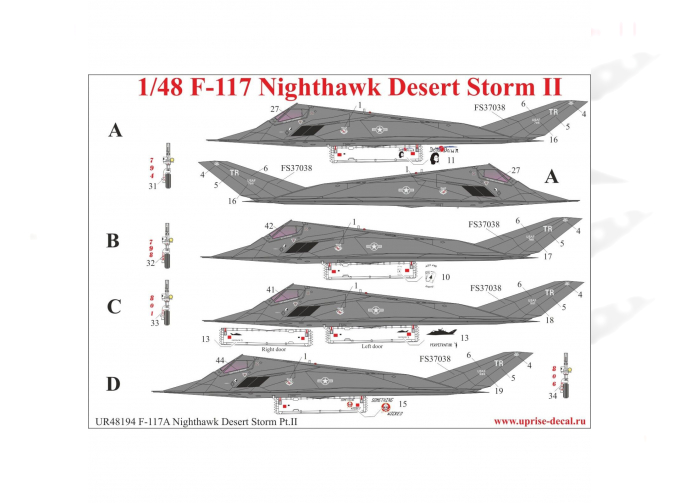 Декаль для F-117A Nighthawk "Desert Storm Pt.2, с тех. надписями