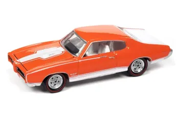 Набор из двух моделей PONTIAC GTO, tiger gold with black sides and GeeTO Graphics & (1969)& PONTIAC GTO Royal Bobcat, orange body with white stripes & hood (1966)