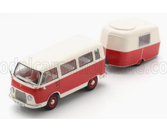 FORD FK 1000 / Taunus Transit minibus paired with an Eriba Puck trailer (1975), red / white