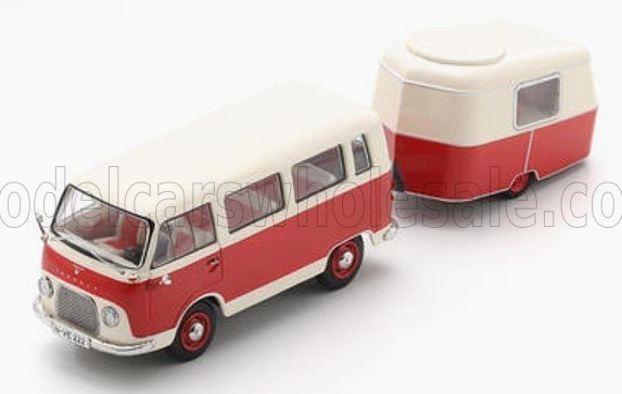 FORD FK 1000 / Taunus Transit minibus paired with an Eriba Puck trailer (1975), red / white