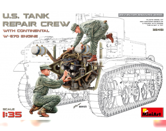 Сборная модель фигурки мастера-ремонтники с двигателем танка /Tank Repair Crew With Engine 1945