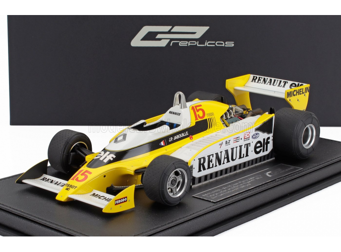 RENAULT F1 Rs10 Team Renault Elf №15 Pole Position And Winner France Gp (1979) Jean Pierre Jabouille - Con Vetrina - With Showcase, Yellow White