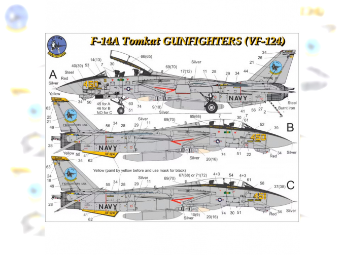 Декаль для F-14A Tomcat VF-124 с тех. надписями