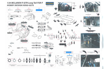 Набор для доработки Mclaren F1 GTR Long Tail Detail-up Set для моделей F （PE+Metal parts）