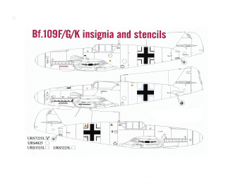 Декаль для Bf.109F/G/K, знаки отличия и тех. надписи