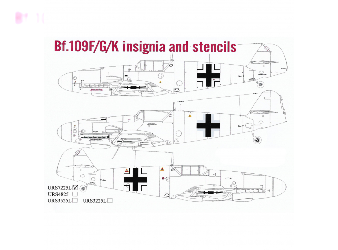 Декаль для Bf.109F/G/K, знаки отличия и тех. надписи