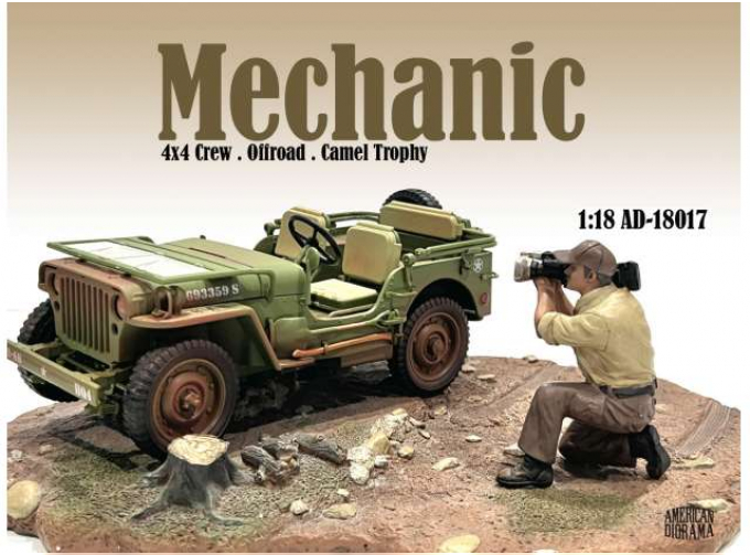 FIGURES CAMERA CREW - MAN CAMERAMAN MECHANIC CREW 4x4 OFFROAD CAMEL TROPHY 7, BEIGE BROWN