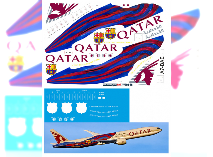 Декаль на Boeng 777-300 Qatar FC Barelona