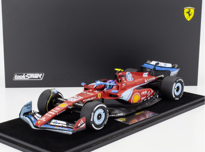 FERRARI F1 Sf-24 Team Scuderia Ferrari №55 5th Miami Gp (2024) Carlos Sainz - Con Vetrina - With Showcase, Red Black Light Blue