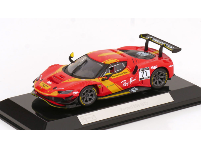 FERRARI 296 Gt3 3.0l Twin Turbo V6 №71 Racing (2022) - Con Vetrina - With Showcase, Red Yellow