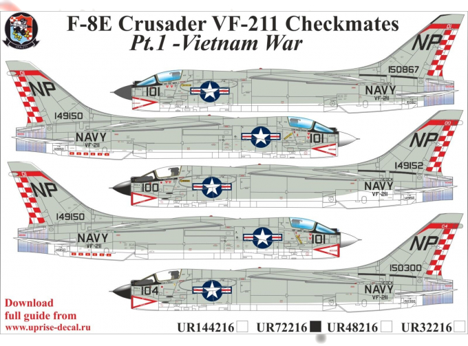 Декаль F-8E Crusader VF-211 Checkmates Pt.1, FFA (удаляемая лаковая подложка)