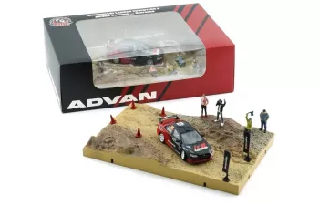 MITSUBISHI Diorama Mud Rally Country Side Lancer Evo X Advan + Accessories, Black Red
