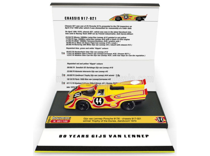 PORSCHE 917k N 44 Trophy Of The Dunes Zandvoort (1970) Gijs Van Lennep - 80th Anniversary Gijs Van Lennep, Yellow Red