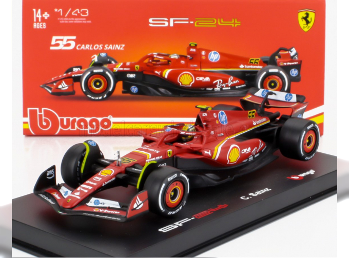 FERRARI F1 Sf-24 Team Scuderia Ferrari №55 4th Italy Monza Gp (2024) Carlos Sainz - With Pilot And Showcase, Red White Black