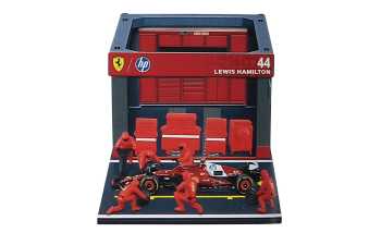 FERRARI F1 SF-25 diorama garage pit-stop Team Scuderia Ferrari №44 Season (2025) Lewis Hamilton with crew figure and accessories