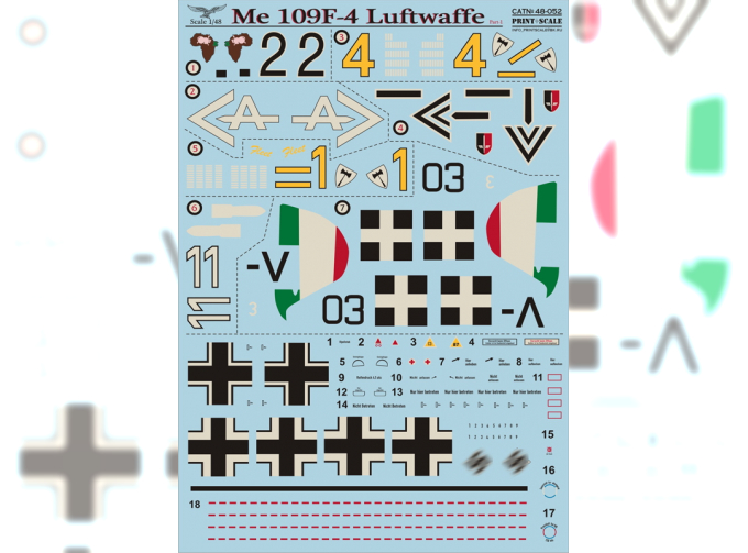 Набор декалей Me 109 F-4 Luftwaffe Part 1 Wet decal