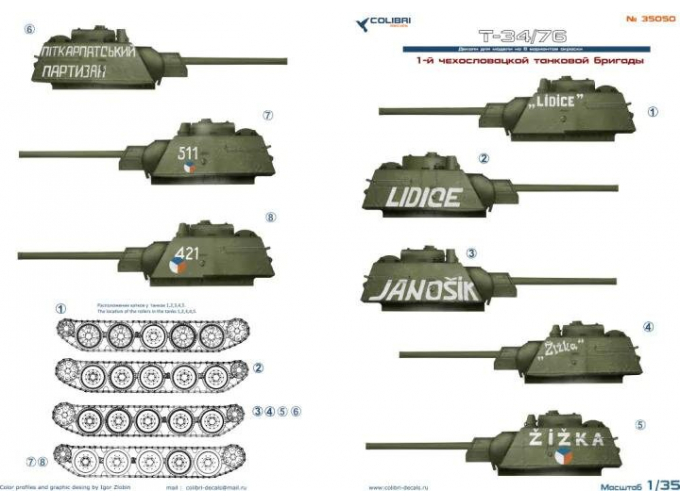 Декаль Т-34/76 (1-й Чехословацкий танковый корпус)