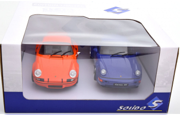 PORSCHE 911 RSR and 964 RS set with 2 modelcars orange / black and blue