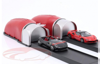 FERRARI автотрек с 2 гаражами, красный / черный