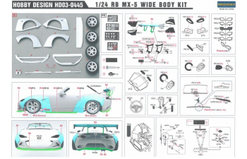 Конверсионный набор RB Mazda MX-5 Wide Body Kit для моделей T 24342(Resin+PE+Metal parts)