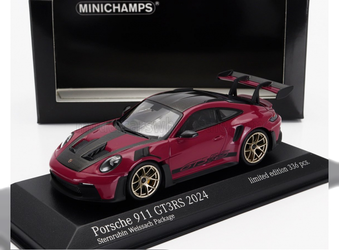 PORSCHE 911 992 Gt3 Rs Coupe Weissach Package 2024 - Gold Rims, Ruby Red Black