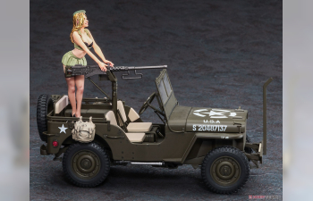 Сборная модель JEEP Willys Mb U.s 1/4 Ton 4x4 Military Utility Truck Machine Gun With Blond Girl Figure 1942