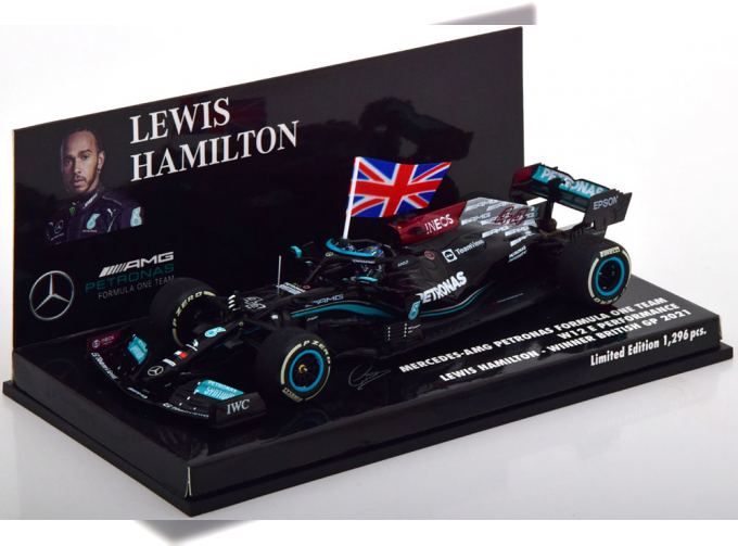 MERCEDES-BENZ GP F1 W12 Mercedes M12 Eq Power+ Team Amg Petronas Motorsport Formula One N 44 Winner British Silverstone Gp With Flag 2021 Lewis Hamilton, Black Green