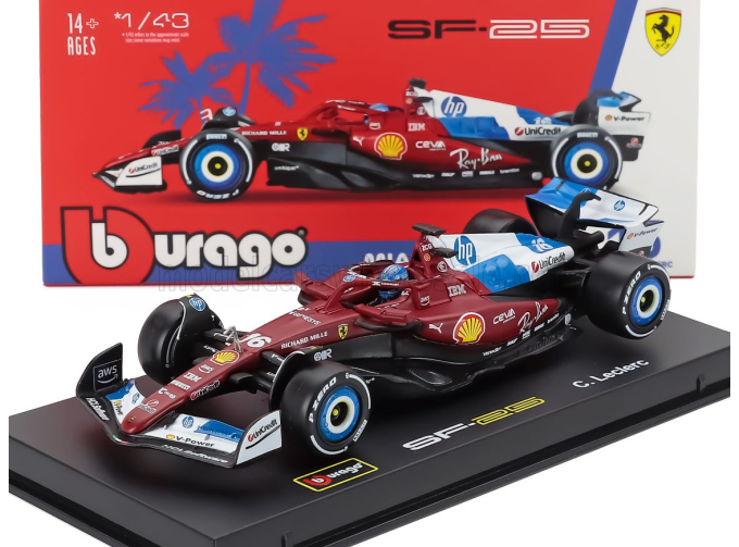FERRARI With Pilot And Showcase - F1 Sf-25 Team Scuderia Ferrari Hp №16 Miami Gp (2025) Charles Leclerc, Red White Blue