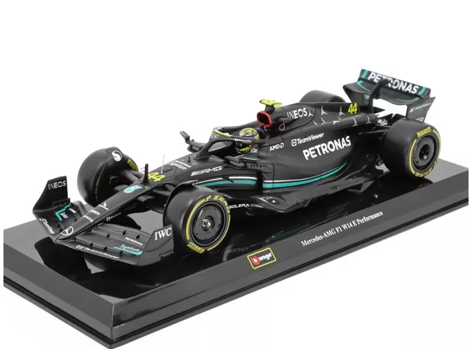 MERCEDES-BENZ GP F1 W14 Team Mercedes-AMG Petronas Formula One №44 Season (2023) Lewis Hamilton - With Pilot And Showcase, Matt Black