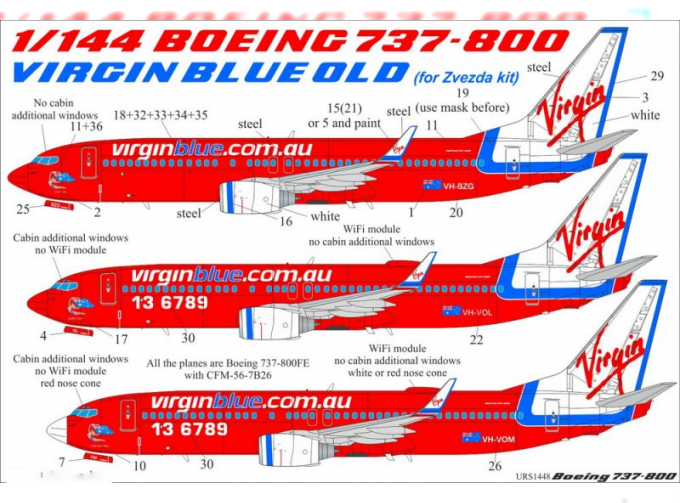 Декаль для Boeing 737-800 Virgin Blue Old