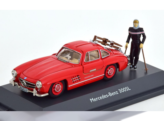 MERCEDES-BENZ 300 SL with Ski and figurine, red