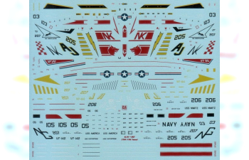 Декаль F-14A Tomcat, 5 marking options: VF-1, VF-142, VF-211, VF-21, VF-84.