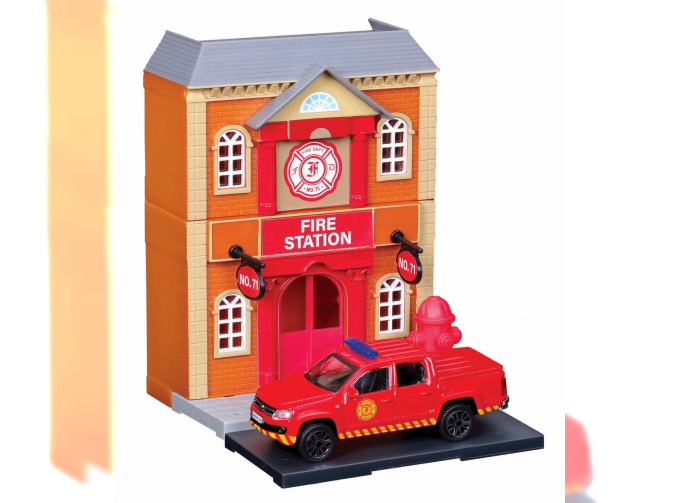 VOLKSWAGEN Amarok Pick-up (2009), Red + Fire Station Diorama