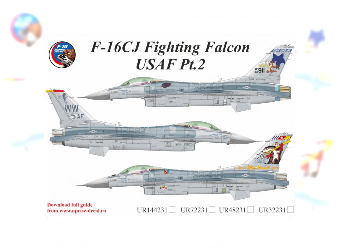 Декаль для F-16CG Fighting Falcon USAF Pt.2 с тех. надписями, FFA (удаляемая лаковая подложка)