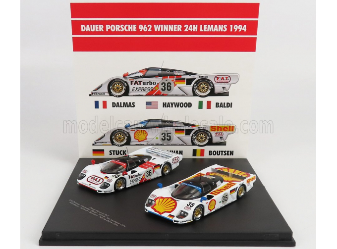 PORSCHE Set 2x Dauer 962 3.0l Turbo Team Le Mans Porsche №36 Winner 24h Le Mans (1994) M.baldi - H.Haywood - Y.dalmas + Dauer 962 3.0l Turbo Team Le Mans Porsche №35 3rd 24h Le Mans (1994) H.Stuck - T.boutsen - D.Sullivan, White Red Yellow