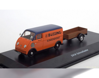 DKW F89l Van Bussing Kundendiest With Trailer And Tyres (1954), Orange Blue Brown